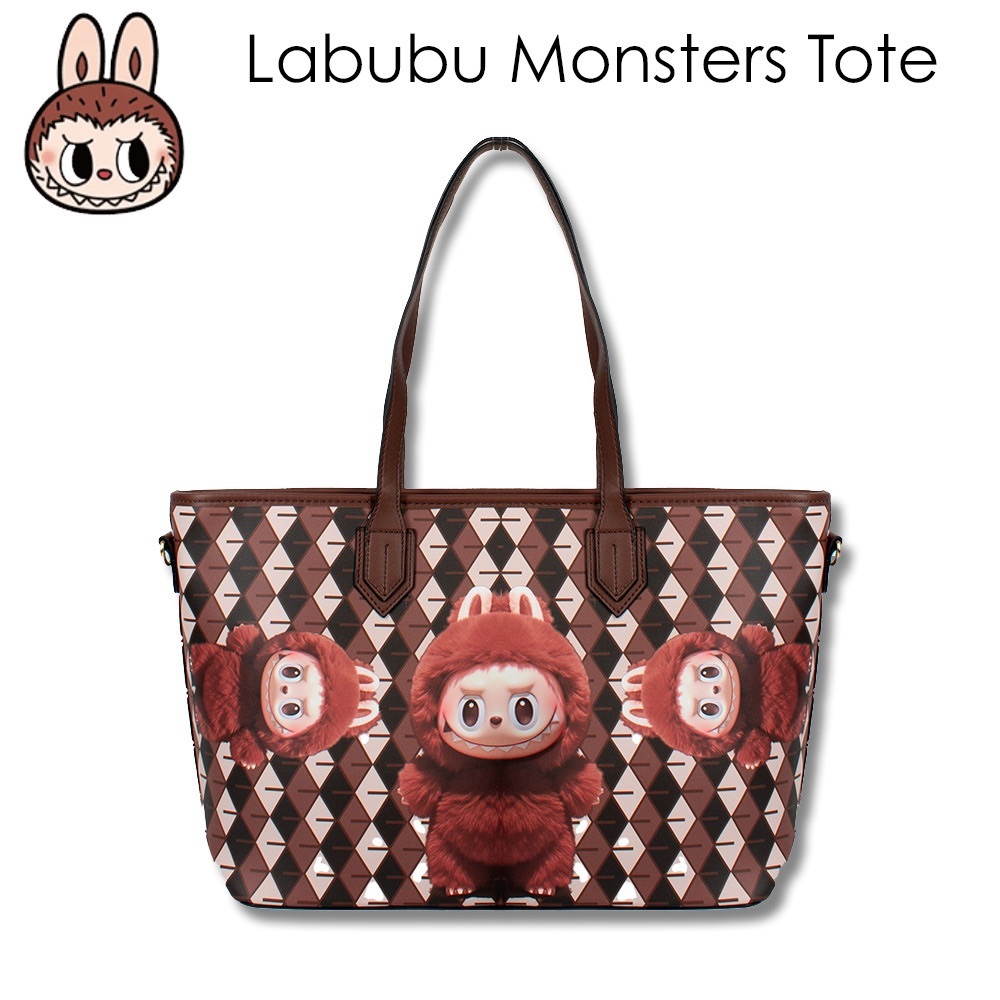 Labubu Monsters Character Tote Bag with Strap - Faux Leather